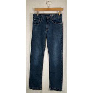 Wrangler Mens Size 29 x 30 Denim Dark Blue Jean Slim Straight Distressed 92FNWGA